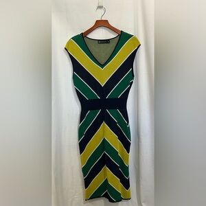 New York & Company - Green and Yellow Chevron Midi Dress
